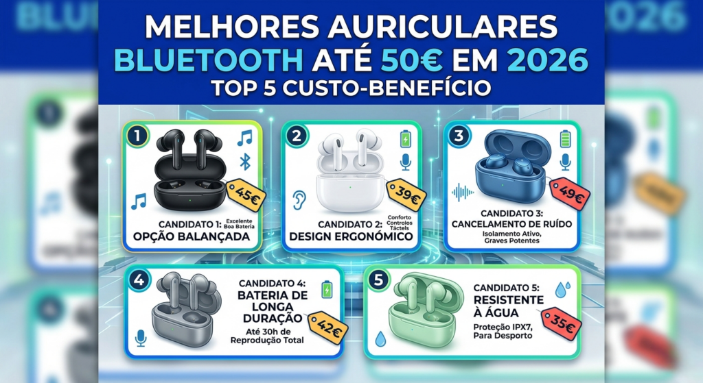 melhores auriculares bluetooth até 50€ em 2026